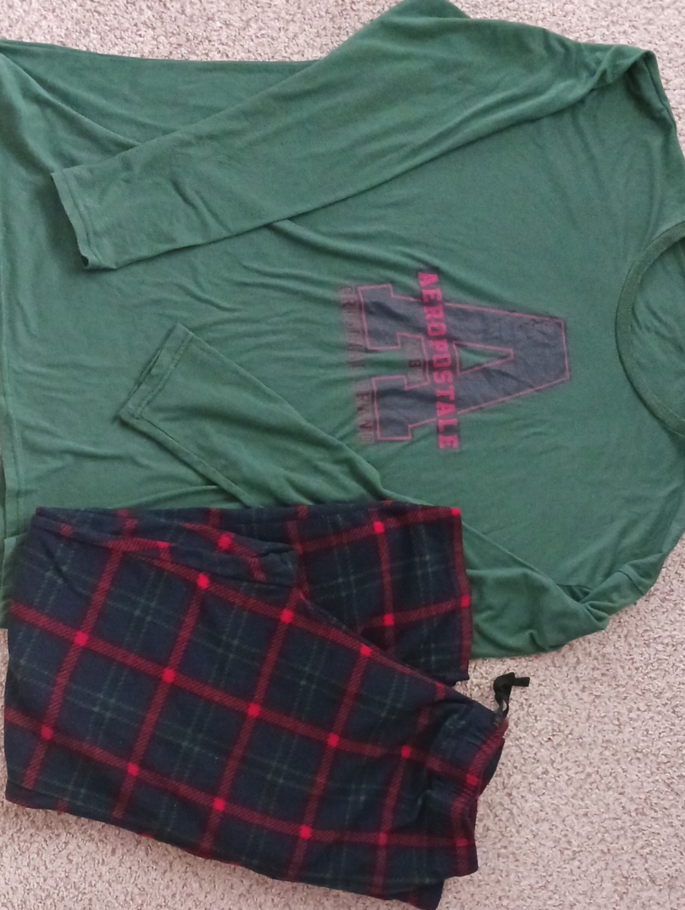 Aeropostale Men's Long Sleeve Pajama Set, XL Green